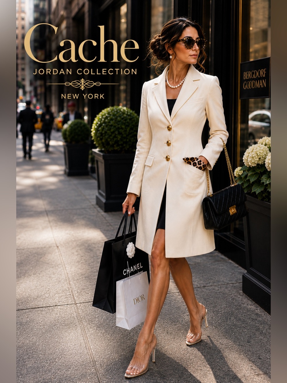 Cache Jordan Collection Ivory Leopard Trim Gold Button Fitted Trench Coat Size S